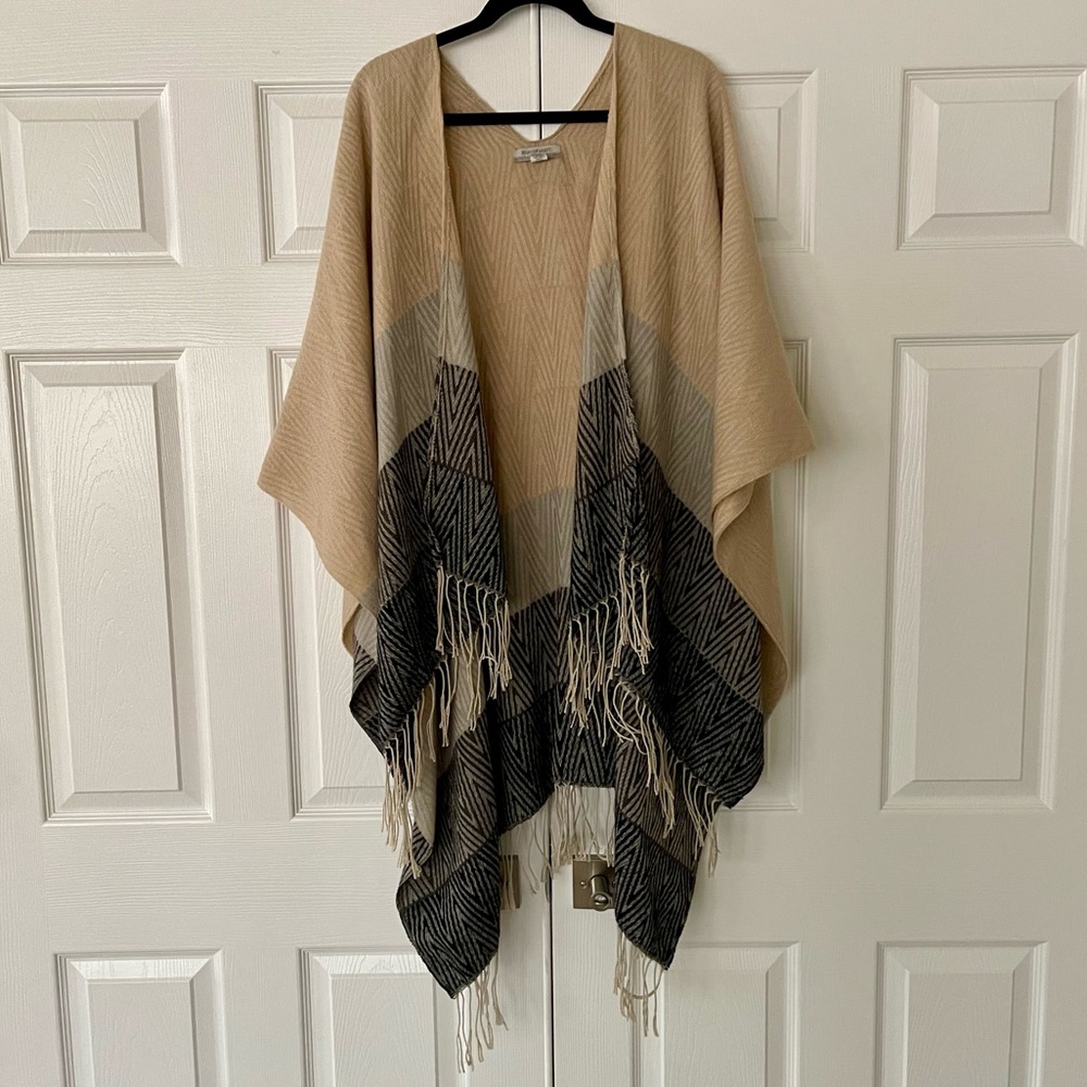 World Market woven ruana poncho wrap w/ fringe